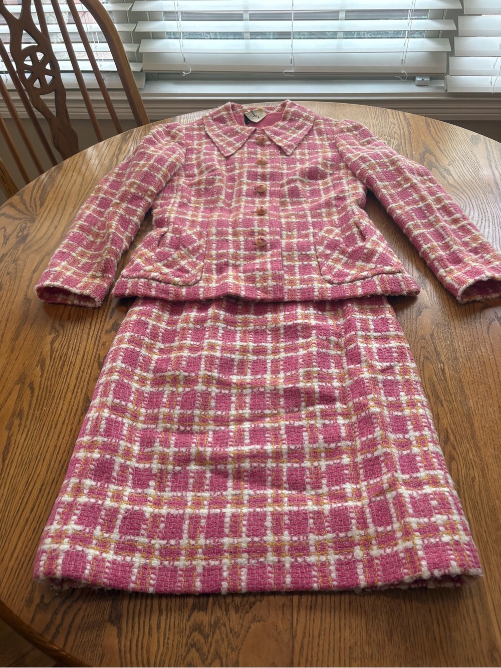 Gus Mayer Vintage Luxury 60’s Pink Orange Tweed Wool Skirt Suit Size 10
